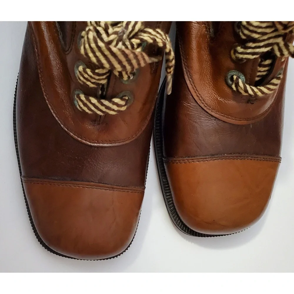 Rare Vintage Jarman Men's Shoes Platform Block Heel Two Tone Brown Oxford Hippie